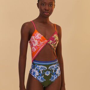 Mixed Scarves Floral Elegance One-Piece Swimsuit